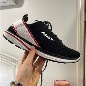 MBT Gadi Lace Up Black and White Shoes with Red Accents